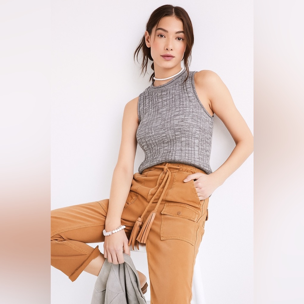Anthropologie Pilcro Ribbed Knit Tank | Silk Blend | Gray | Size L | NWT